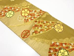 アンティーク　扇に花唐草・八重桜模様織出し袋帯（材料）